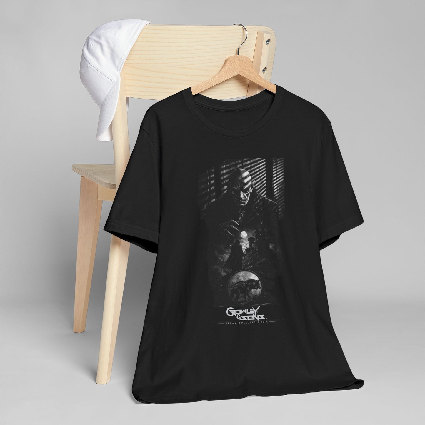 Crowley & Sons Band Tee — Gloomy Portrait Graphic T-Shirt (Ashes Divide Music Backprint)
