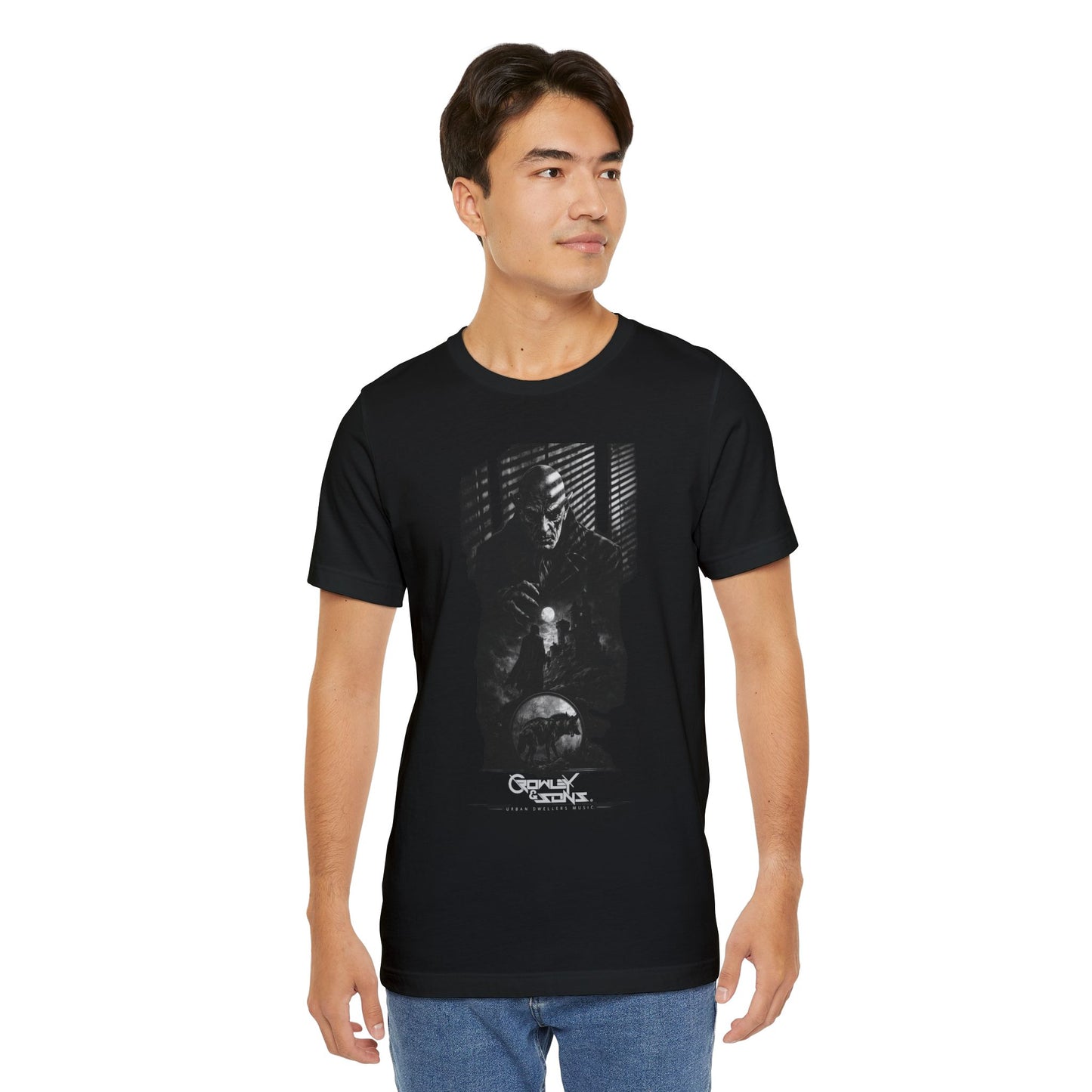 Crowley & Sons Band Tee — Gloomy Portrait Graphic T-Shirt (Ashes Divide Music Backprint)