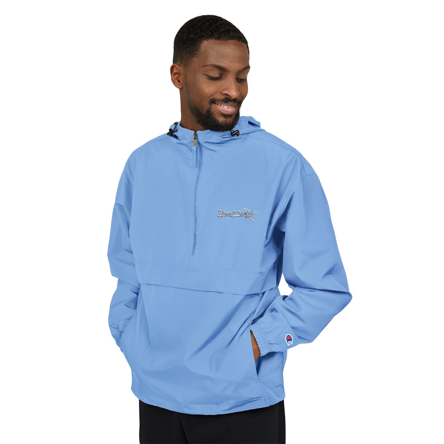 Packable Anorak Jacket — Light Blue Champion Windbreaker with Subtle Logo